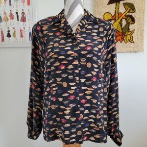 Annie Alexander | Vintage Hat Print Silk Blouse